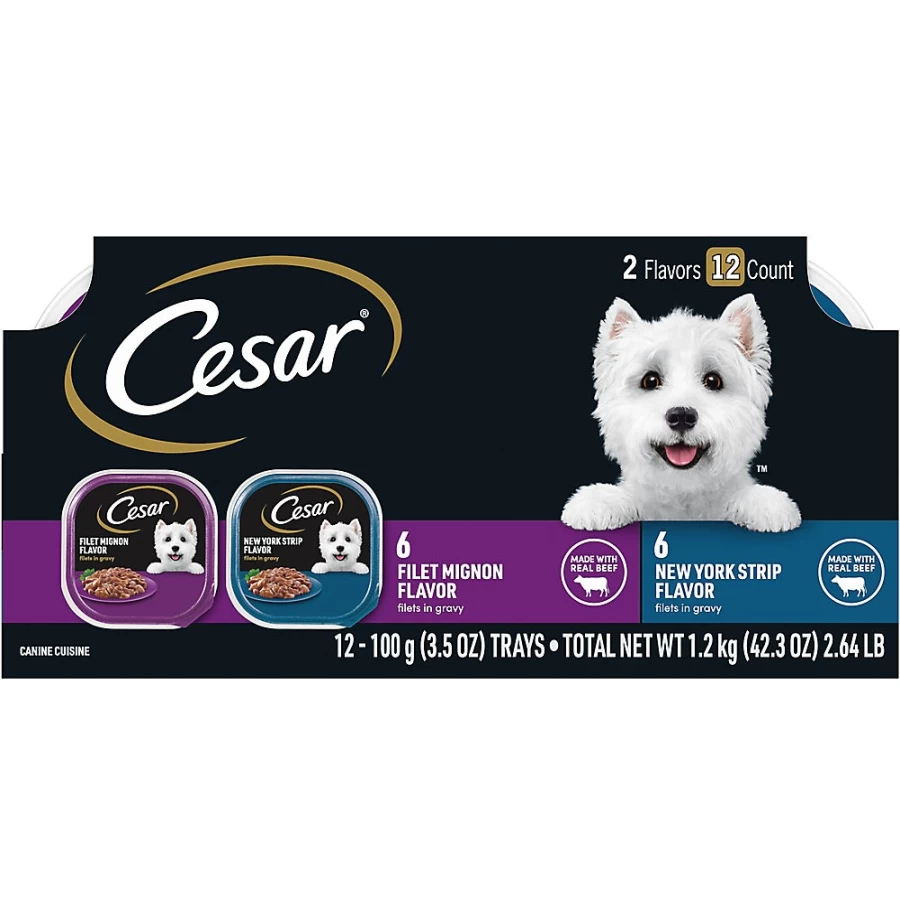 PetSmart Cesar Classics Adult Wet Dog Food Variety Pack - Filets in Gravy, 12 Count, Premium Dog Meals
