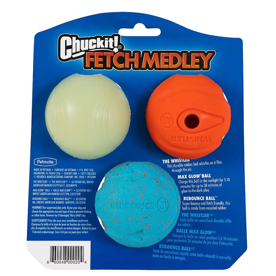PetSmart Chuckit! Fetch Medley Ball Dog Toys - 3 Pack Durable Rubber Balls for Active Dogs