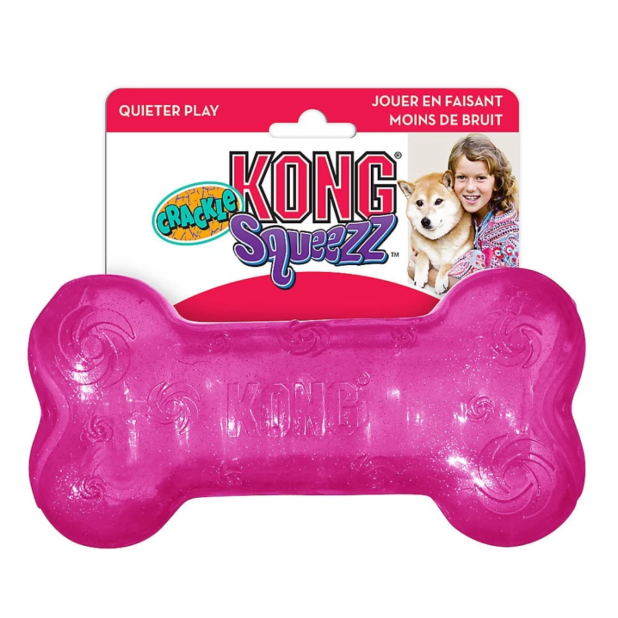 PetSmart KONG Crackle Squeezz Bone Dog Toy with Squeaker - Durable Chew Toy for Dogs (Color May Vary)