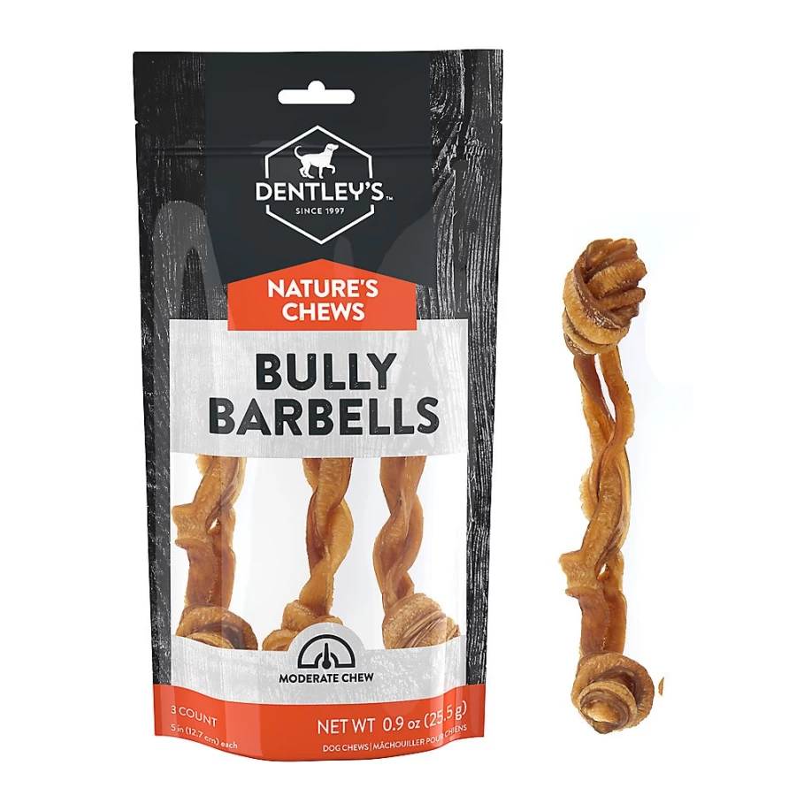 PetSmart Dentley's Nature's Chews Bully Barbells Dog Treats - Natural, Long-Lasting, 3-Pack for Medium to Large Dogs