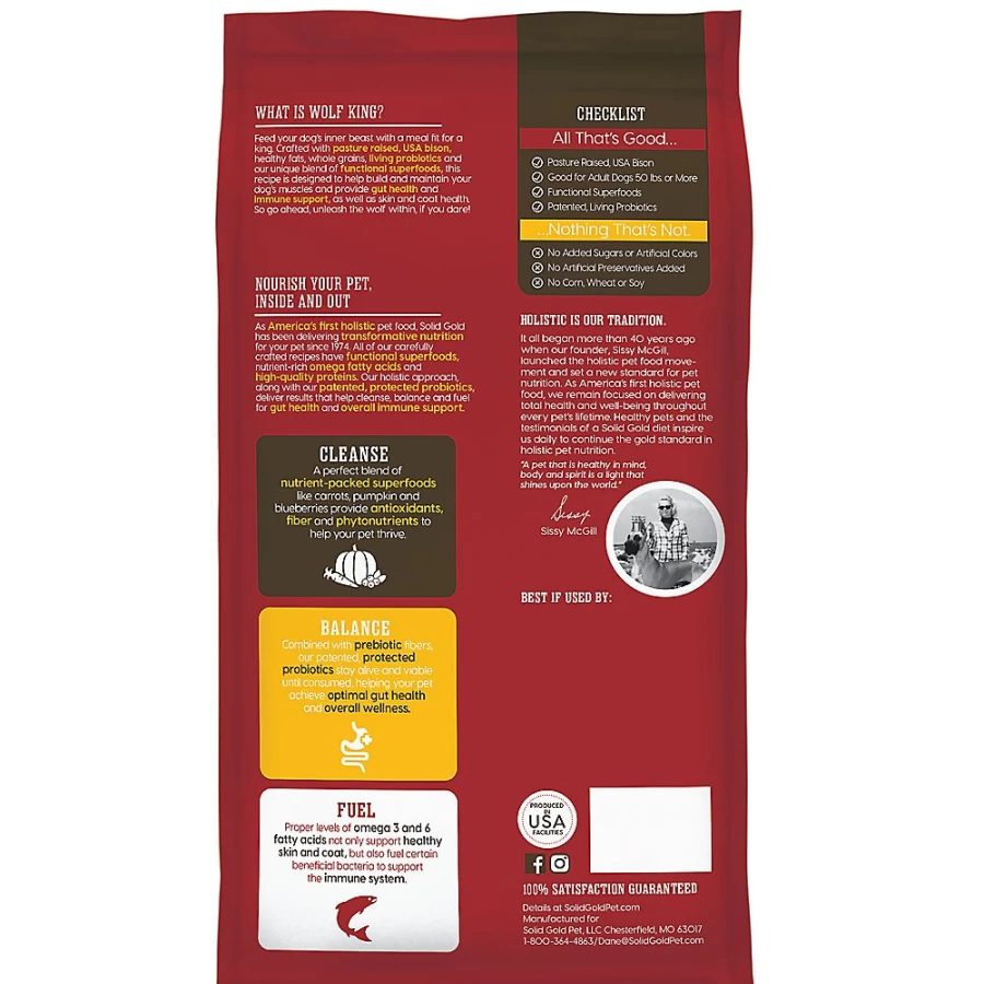 PetSmart Solid Gold Wolf King Dry Dog Food for Medium & Large Breeds - Bison & Brown Rice Recipe, All Life Stages