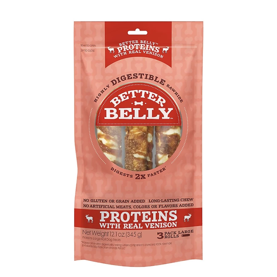 PetSmart Better Belly Proteins Rawhide Large Dog Treats with Real Venison - Healthy Chews for Big Dogs