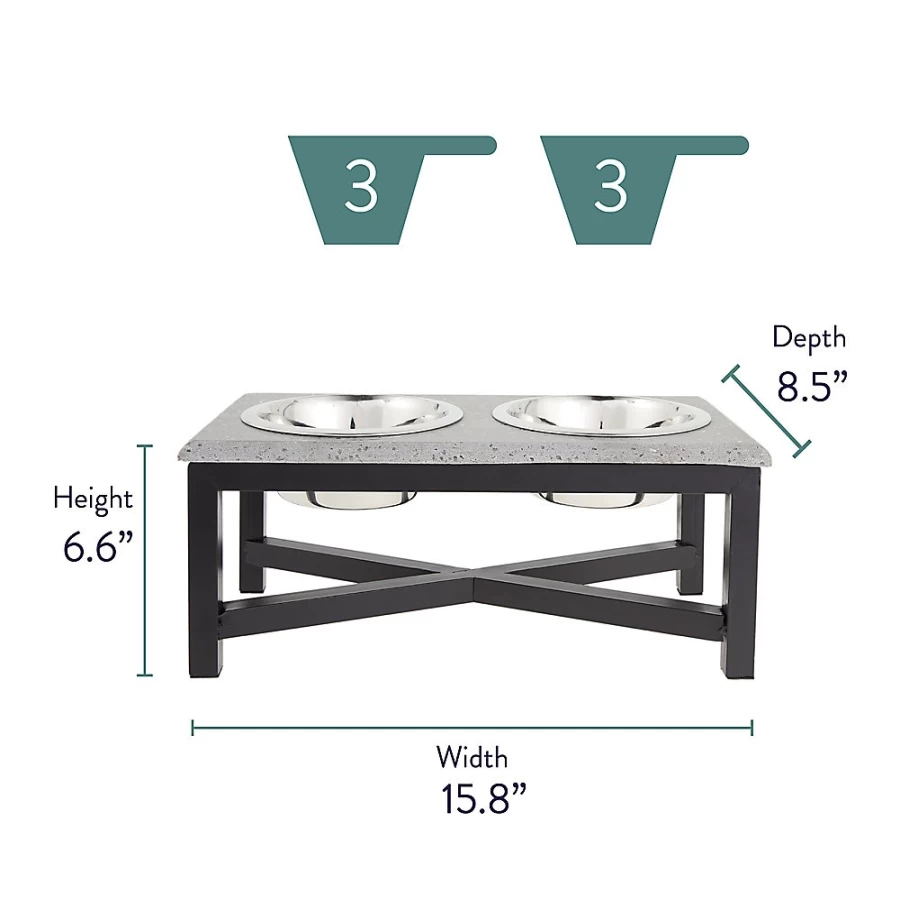 PetSmart Elevated Double Diner Dog Bowls - Grey Stone Top with Metal Legs for Raised Feeding