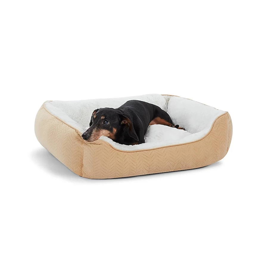 PetSmart Top Paw Tan Pintuck Cuddler Dog Bed - Soft Plush Orthopedic Pet Bed for Medium & Large Dogs