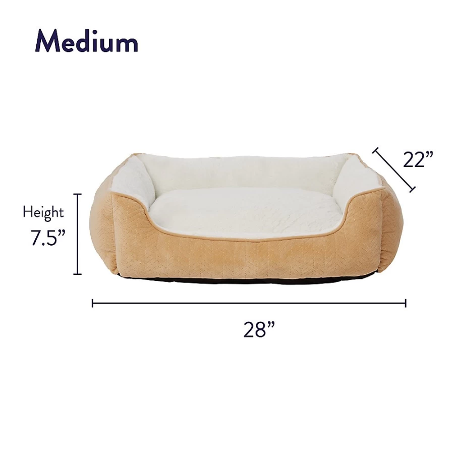 PetSmart Top Paw Tan Pintuck Cuddler Dog Bed - Soft Plush Orthopedic Pet Bed for Medium & Large Dogs