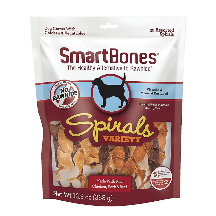 PetSmart SmartBones Spirals Dog Treats Variety Pack - Chicken, Pork & Beef Flavors for Healthy Chewing