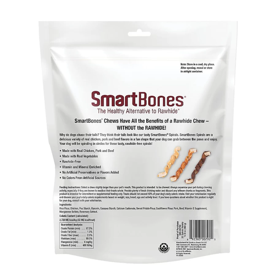 PetSmart SmartBones Spirals Dog Treats Variety Pack - Chicken, Pork & Beef Flavors for Healthy Chewing