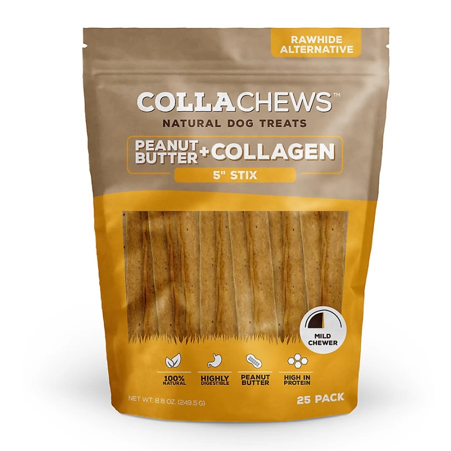 PetSmart Beef & Collagen Dog Treats with Peanut Butter - Rawhide-Free, 25-Count Chew Sticks for Dental Health