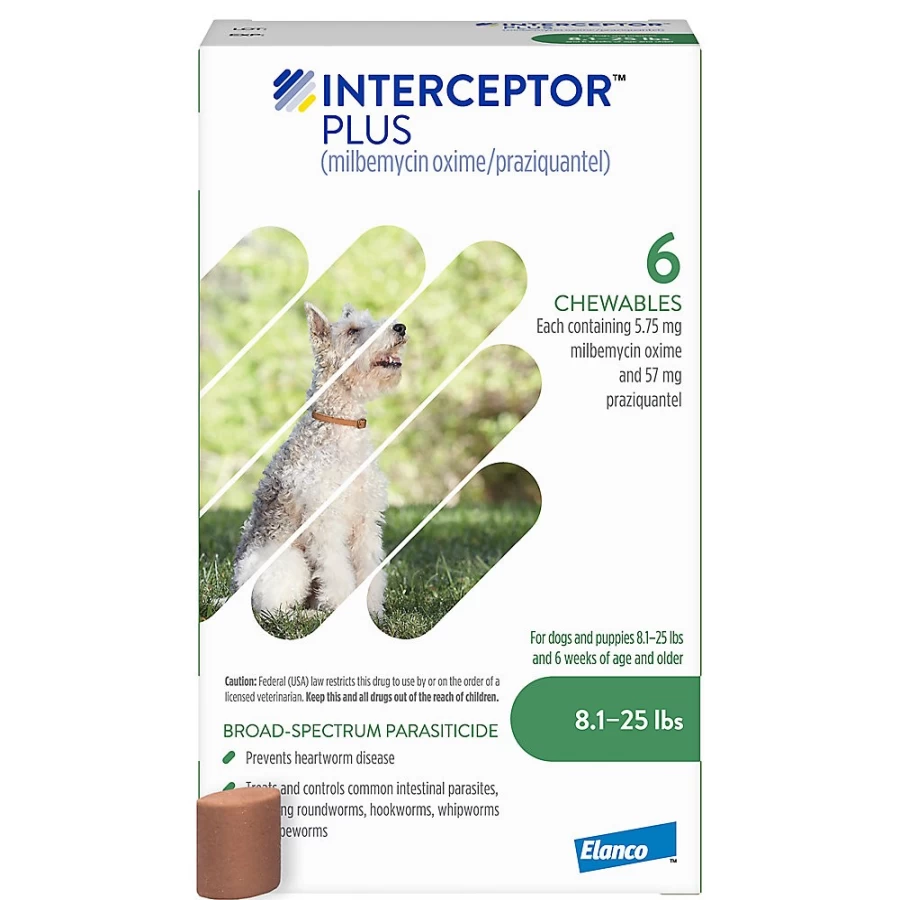 "Interceptor Plus Chewable Tablets for Dogs 8.1-25 lbs (3, 6, 12 Month Supply) – Heartworm & Intestinal Parasite Protection – PetSmart"