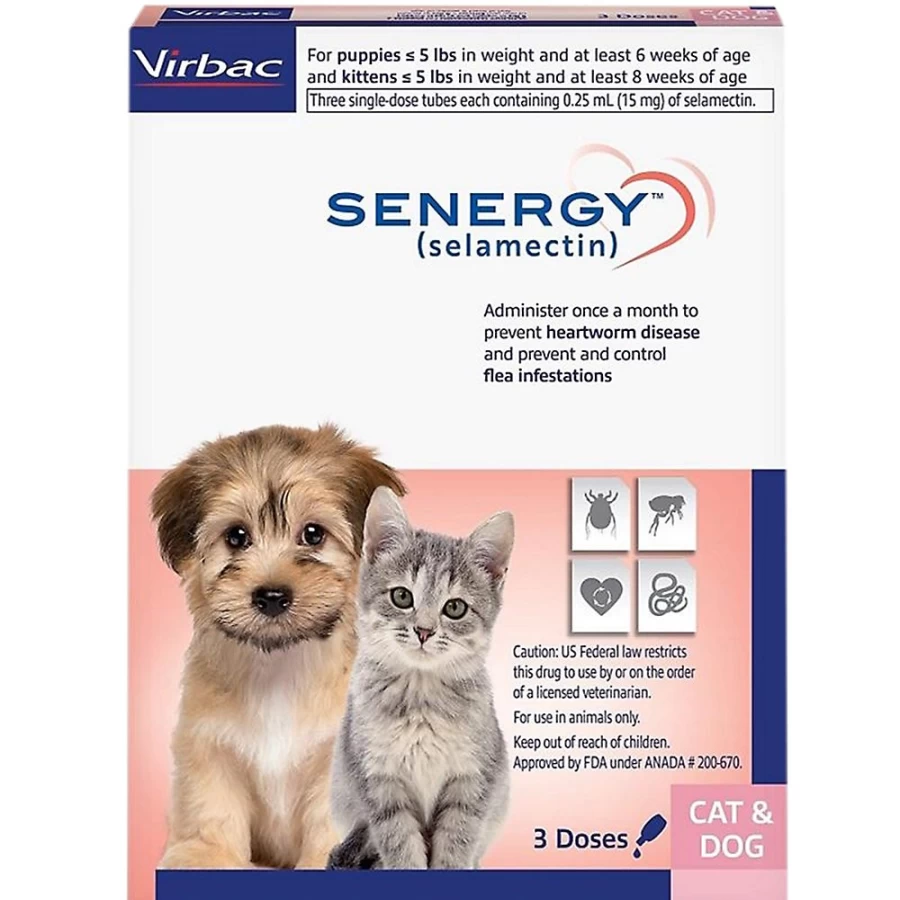 PetSmart Senergy (Selamectin) Topical Solution for Puppies & Kittens Under 5 lbs - 3-Month Supply Flea & Tick Treatment