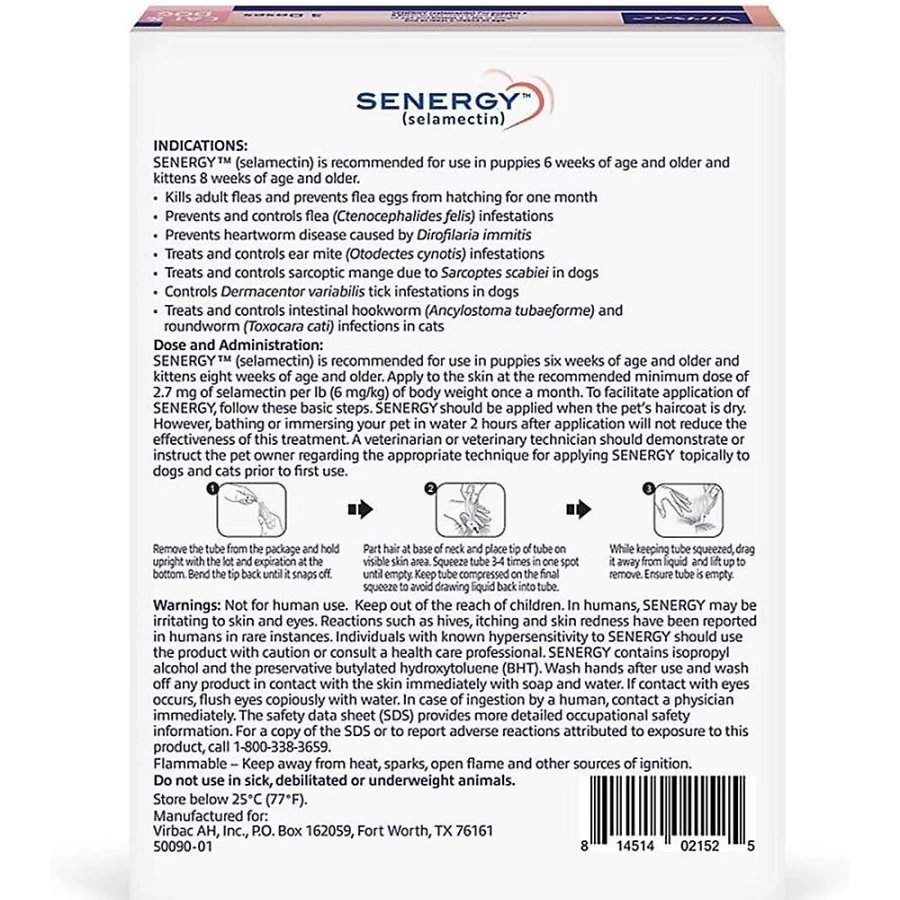 PetSmart Senergy (Selamectin) Topical Solution for Puppies & Kittens Under 5 lbs - 3-Month Supply Flea & Tick Treatment