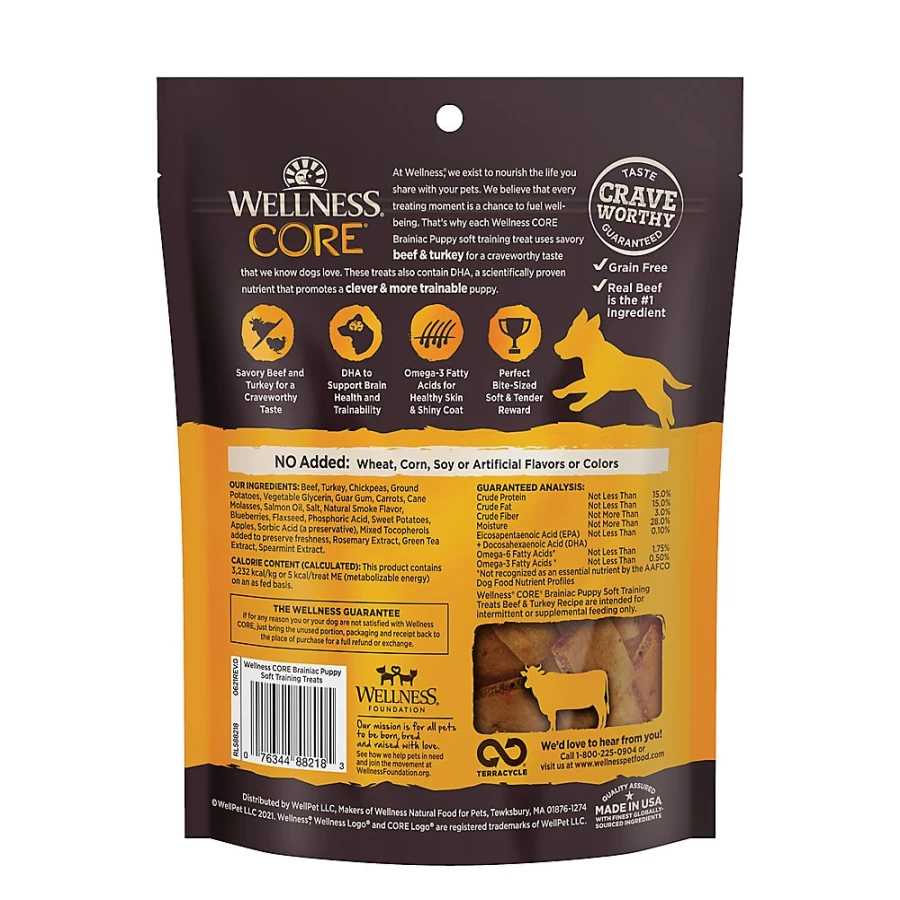 PetSmart Wellness Core Brainiac Puppy Soft Training Dog Treats - High-Protein Beef & Turkey for Puppy Development