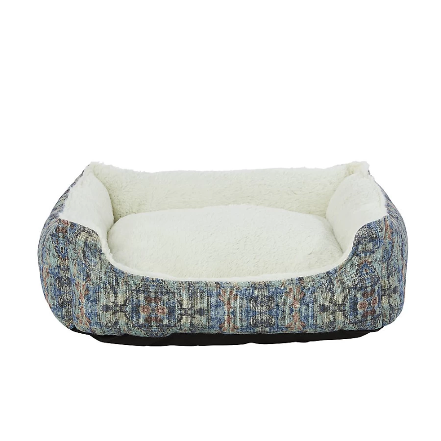 PetSmart Top Paw Blue Multi-Print Dog Bed - Soft Cuddler Pet Bed for Comfortable Sleep