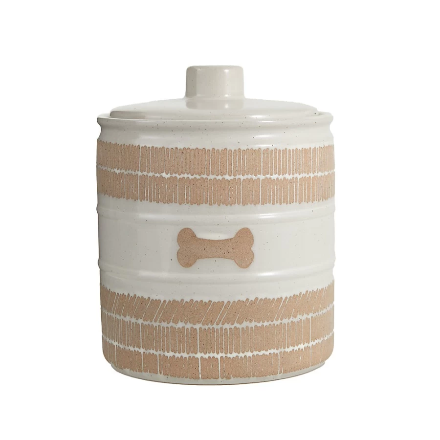 PetSmart Top Paw Ceramic Treat Jar with Glazed Etched Design – Airtight Dog & Cat Food Storage Container