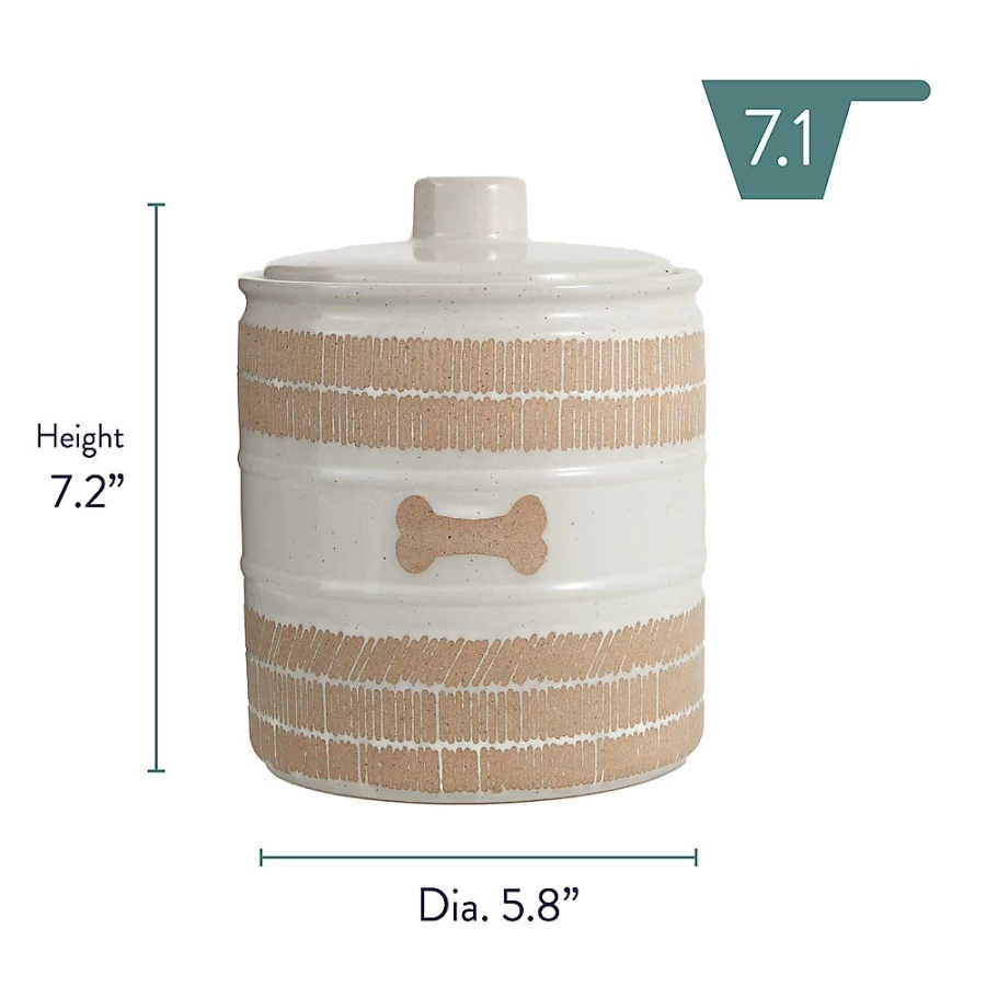 PetSmart Top Paw Ceramic Treat Jar with Glazed Etched Design – Airtight Dog & Cat Food Storage Container