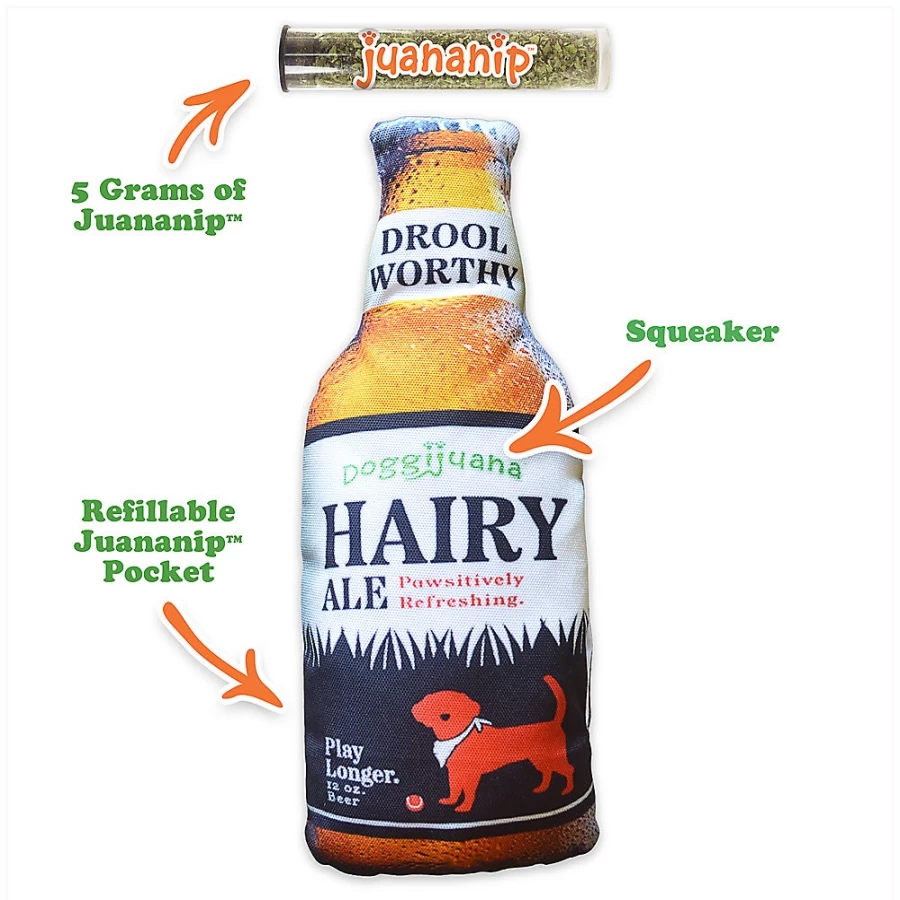 PetSmart Doggijuana Refillable Dog Toy - Get the Pawty Started Hairy Ale Chew Toy for Dogs