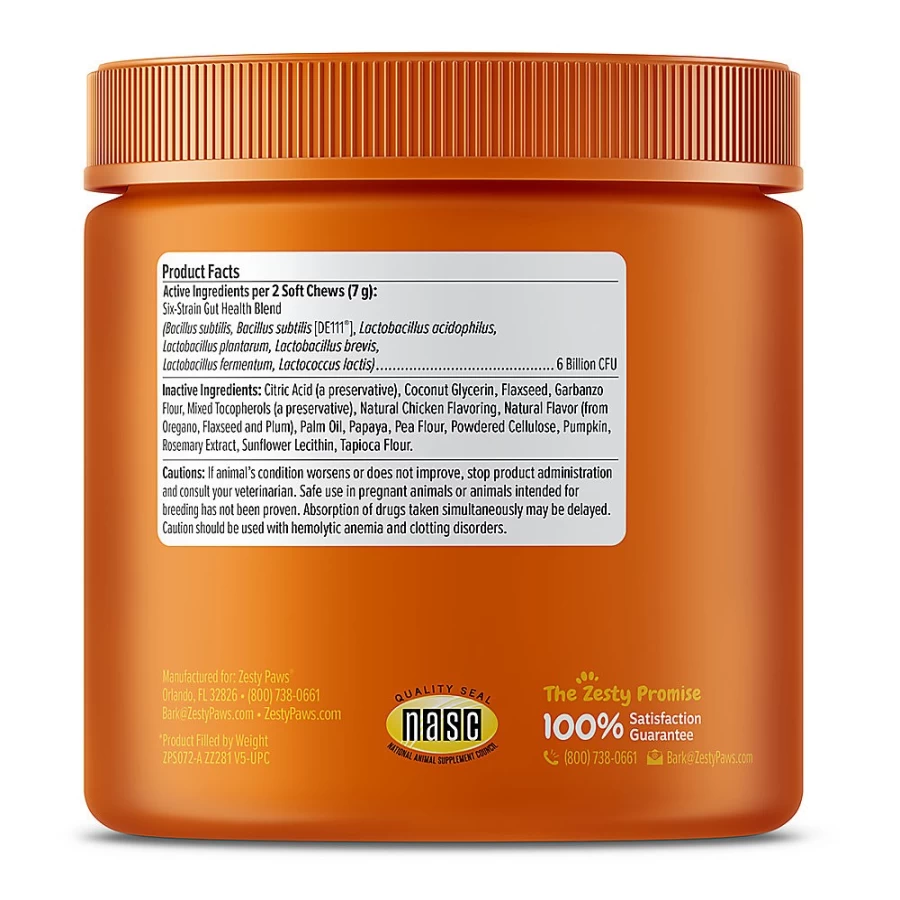 PetSmart Zesty Paws Probiotic Bites for Dogs - Digestive Health Soft Chews, Chicken Flavor, 90 Count